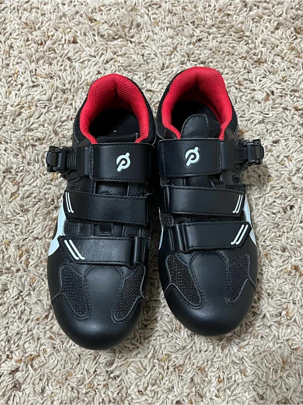 Peloton Stationary Bike Clip In Shoes Size 38//Women's 7 Black Red White Cycling - Picture 2 of 7